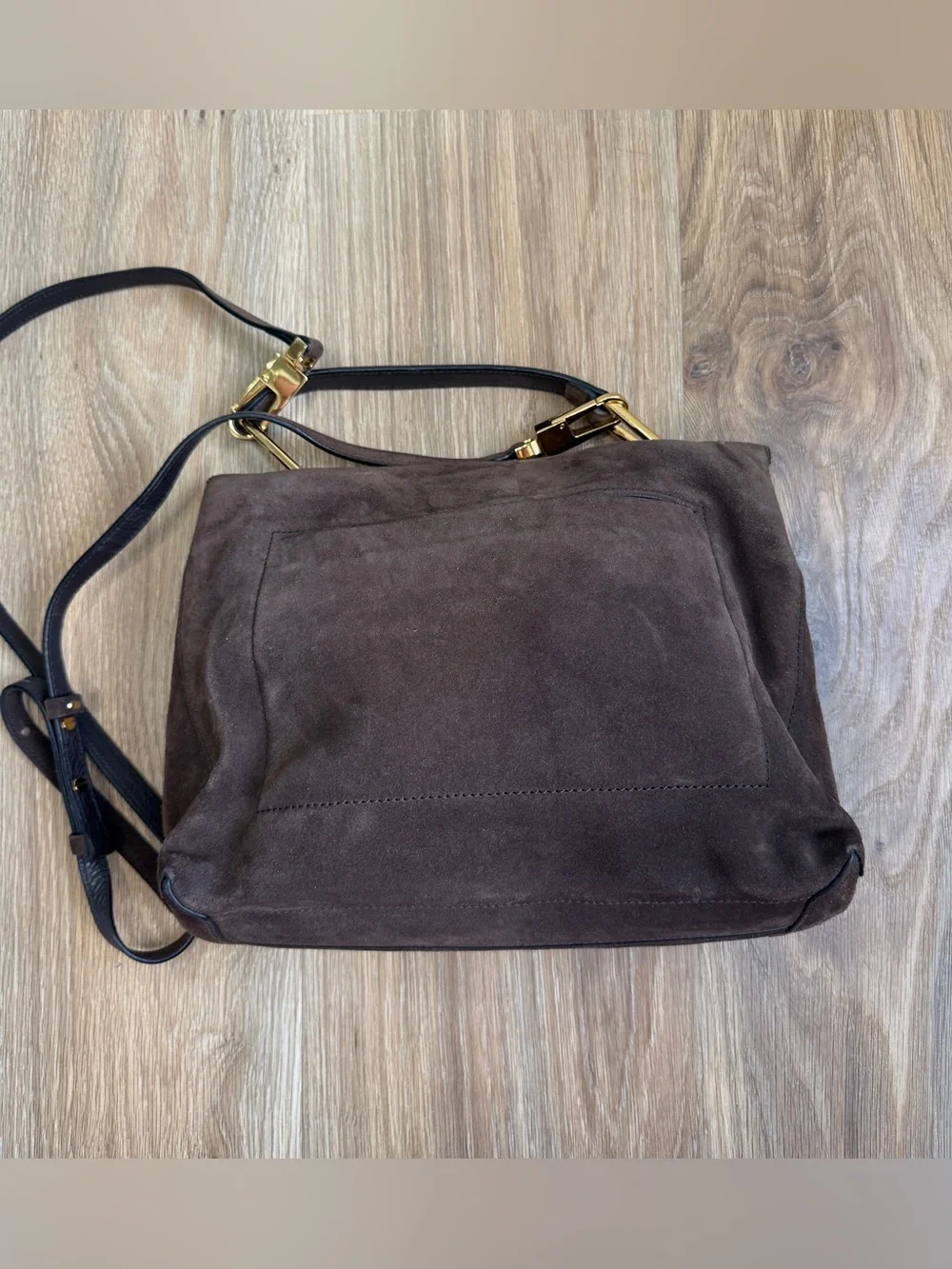 Coccinelle Suede & Leather Convertible Shoulder Crossbody Bag Brown Gold Italy